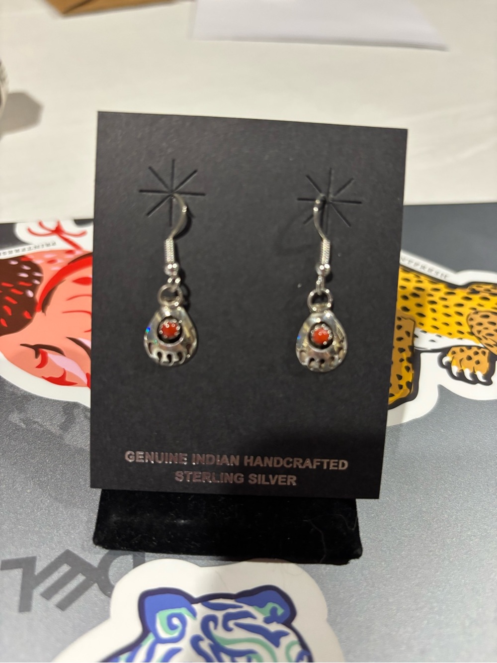 Sterling Silver Teardrop Earrings with Coral Accent